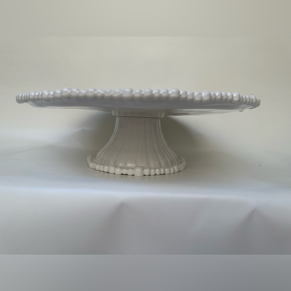 Brand New Home Expressions White Melamine Beaded Pedestal Cake Stand - Picture 2 of 5